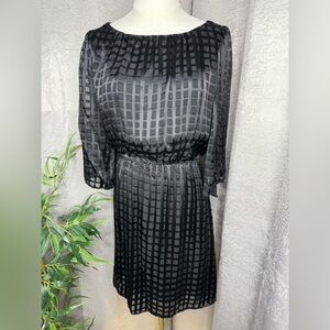 Alice + Olivia Black Silk Blend Semi-Sheer Windowpane Dress Sz S